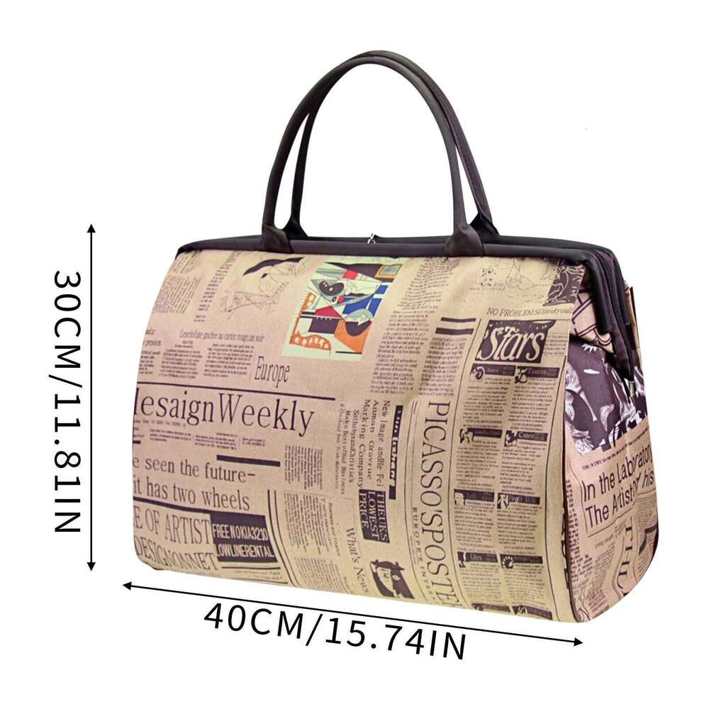 Retro Newspaper Printing Tote For Women Vintage Top-Handle Bags Water- Travel Lage Handbag