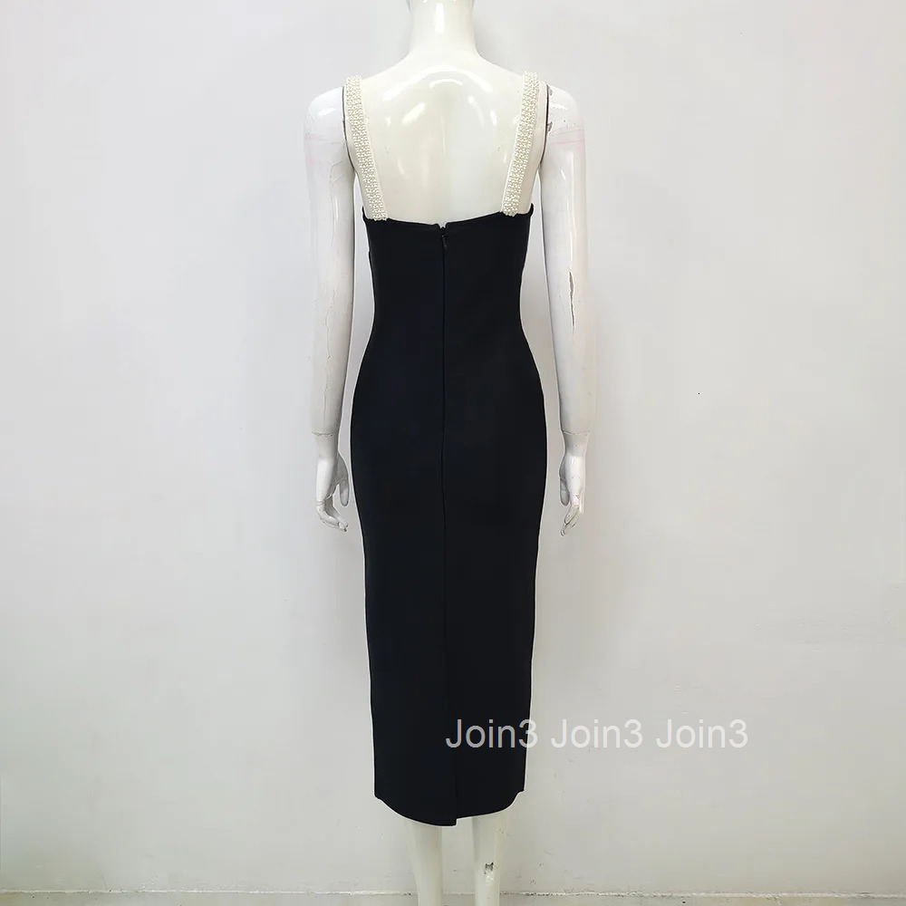 2025 Summer Hot Cross-border Foreign Trade High End Elegant Womens Pearl Strap Sexy Sweet and Spicy Bandage Dress Short Style
