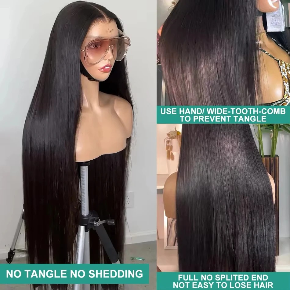 34 Inches Bone Straight 13x4 HD Transparent Lace Front Wigs 250 Density Brazilian Glueless Wigs Human Hair Ready To Wear Synthetic