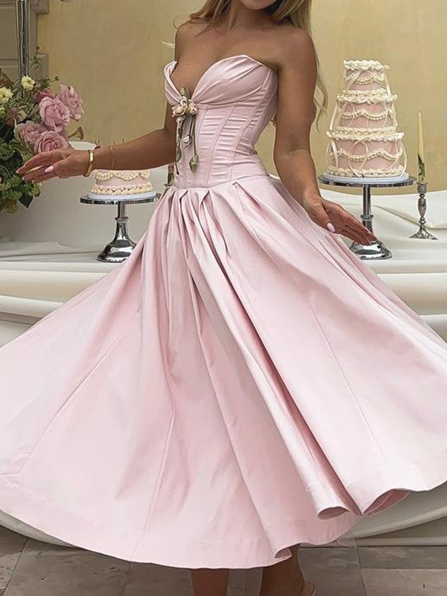 KO2104 Women's Sexy Tube Top Backless Fishbone Waist Spring Dress Women's Elegant Long Dress