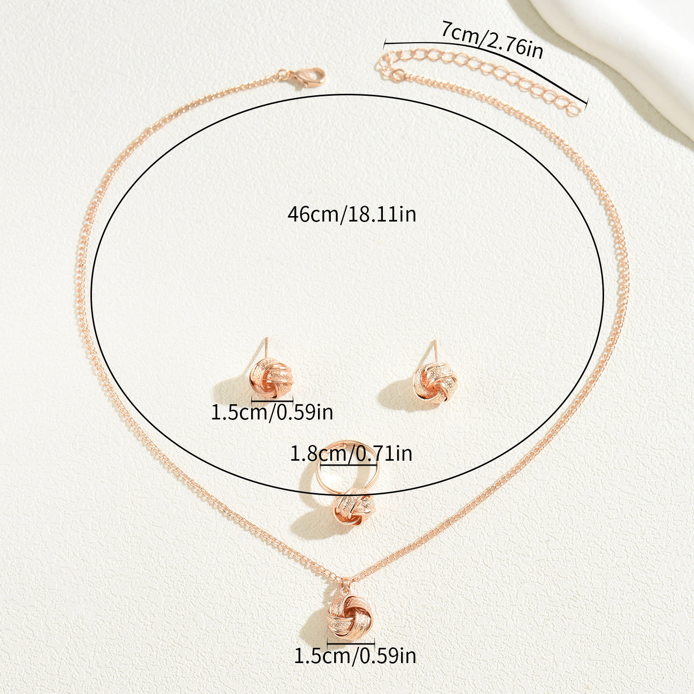 Fresh Korean Style Women's Ring And Earring Jewelry Set Geometric Rotating Thread Design Necklace For Women