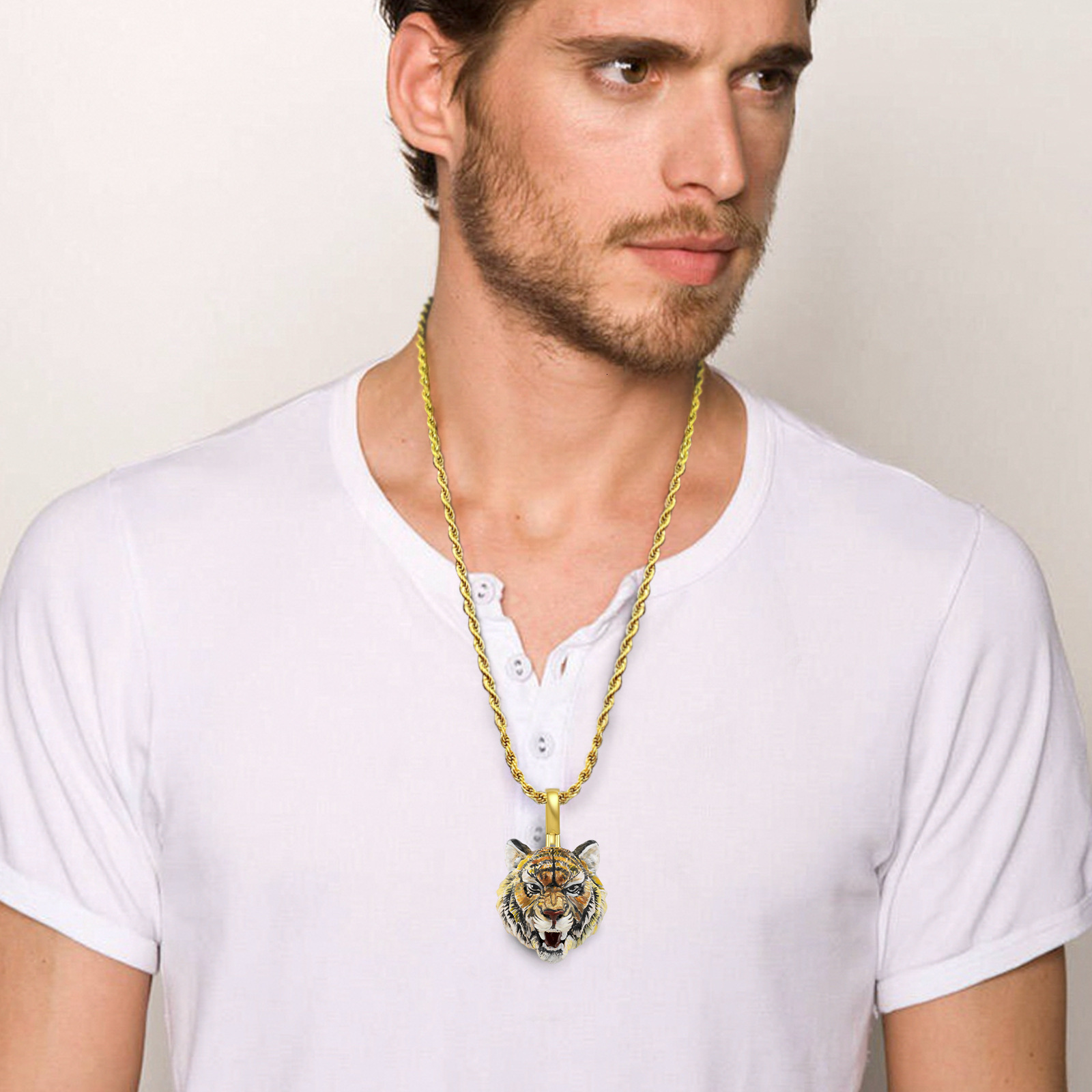 Luxury Designer Hip Hop Punk Tiger Head Pendant Light Luxury Personalized Premium Trendy Cool Statement Necklace