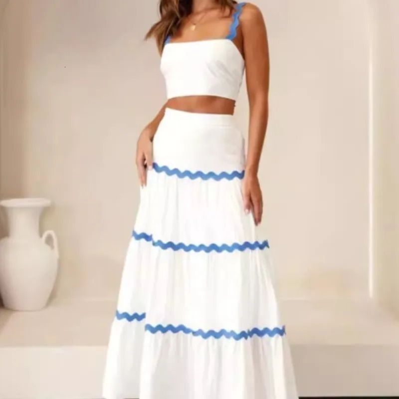 Vest Skirt Set Tank Tops Long Stylish Womens Summer Outfit Sets With High Waist Maxi Skirts For Vacation 250614