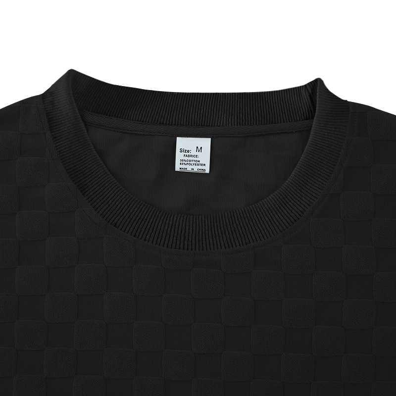 Mens tracksuit fashionable T-shirt casual shorts new jacquard check short-sleeved T-shirt loose large-sized straight casual shorts set European code: 