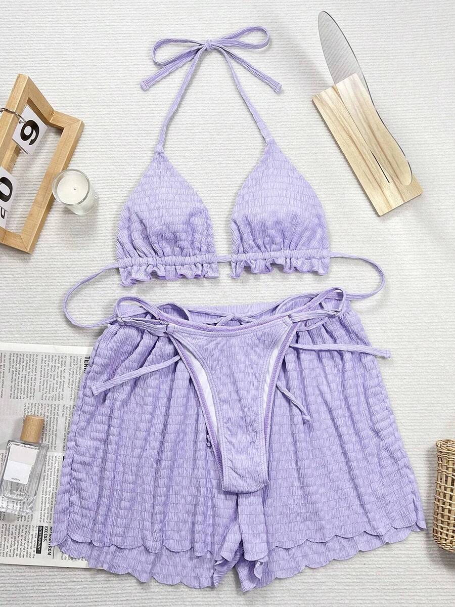 Sexy Bikini Women's Swimsuit 2025 3 Pieces Swimwear Mini Thong Bikinis Sets Female Bathing Suit Woman Swim For Beach Shorts Wear