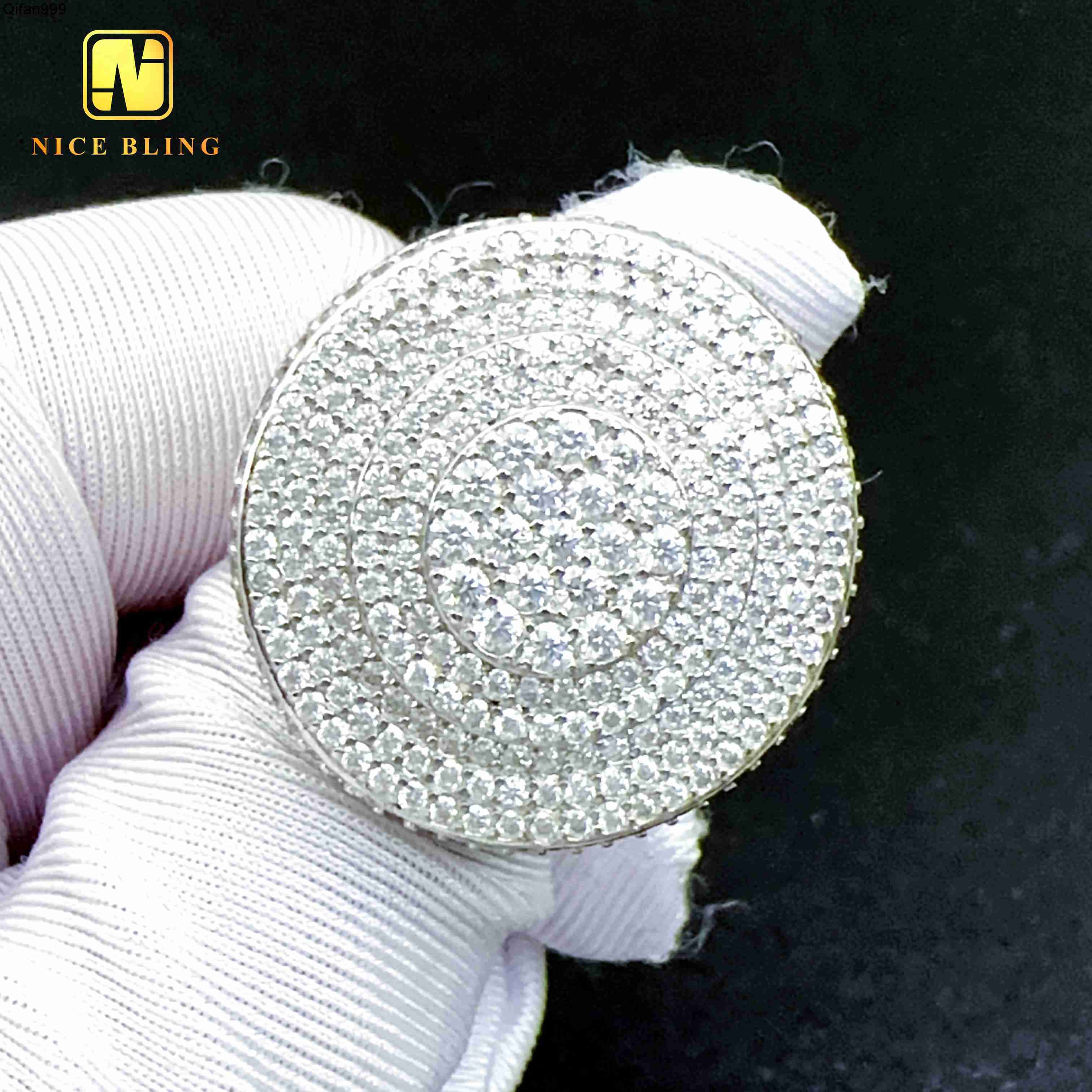 Iced Out Big Size Round Shape Mens Rings Popular Hip Hop Diamond Rings Brilliant Cut Moissanite Diamond 925 Silver Ring