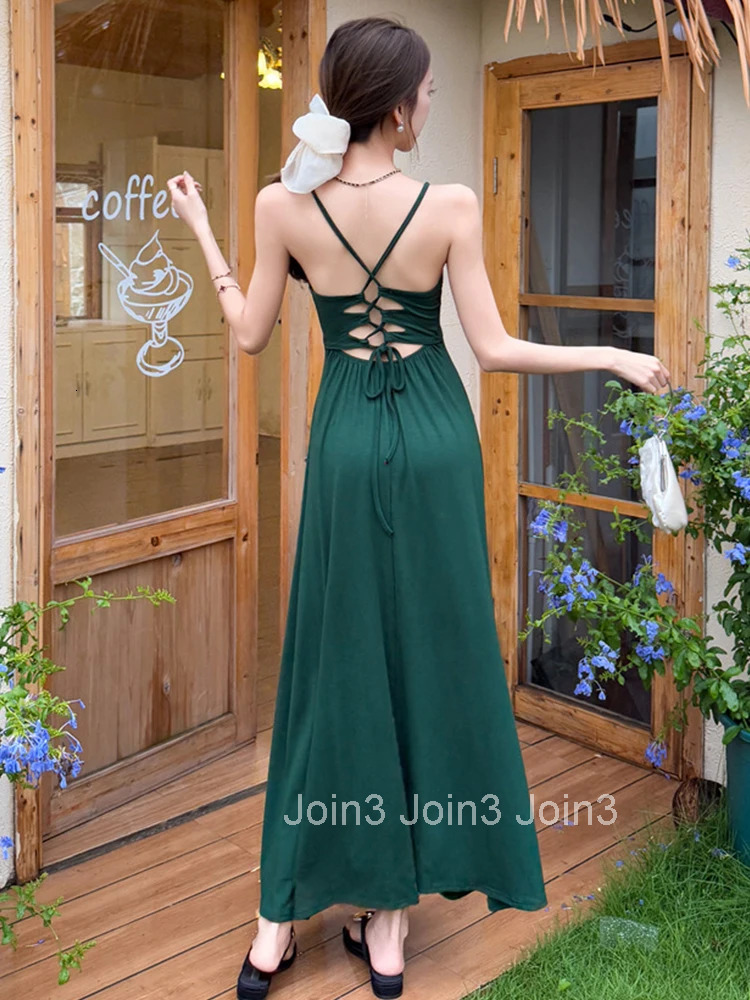 Women Vacation Clothes Sexy Sling Backless Bandage Slim A-Line Maxi Long Dress Elegant Fashion Party Prom Vestidos Robe Summer