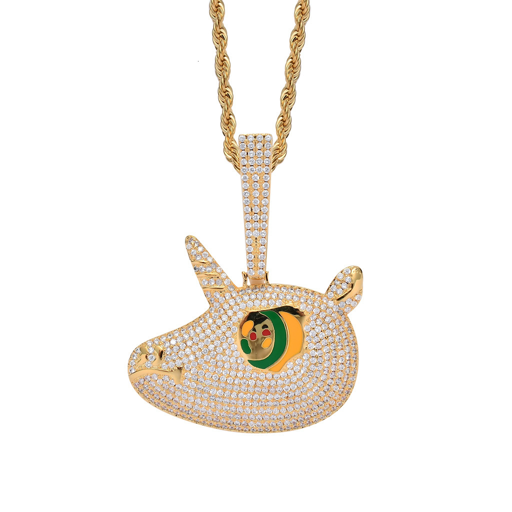 Luxury Moissanite Jewelry Hip Hop Cute Colorful Big Eye Unicorn Pendant Iced Out Solid Necklace Full Diamond Pass the diamond tester
