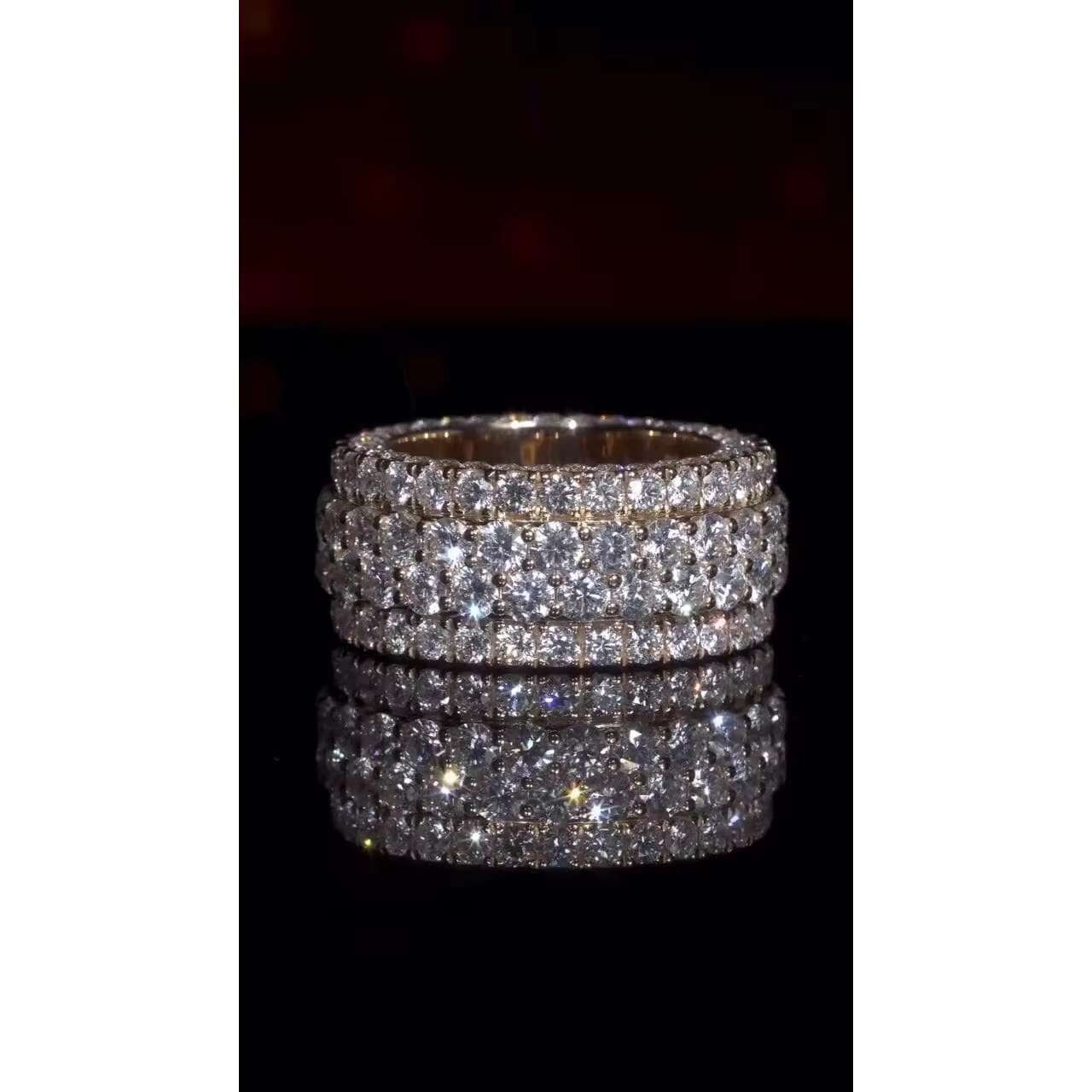 Mens Iced Out Hip Hop Band Ring VVS Moissanite Big Pointers Rhodium Plated 925 Sterling Silver Passes Diamond Tester