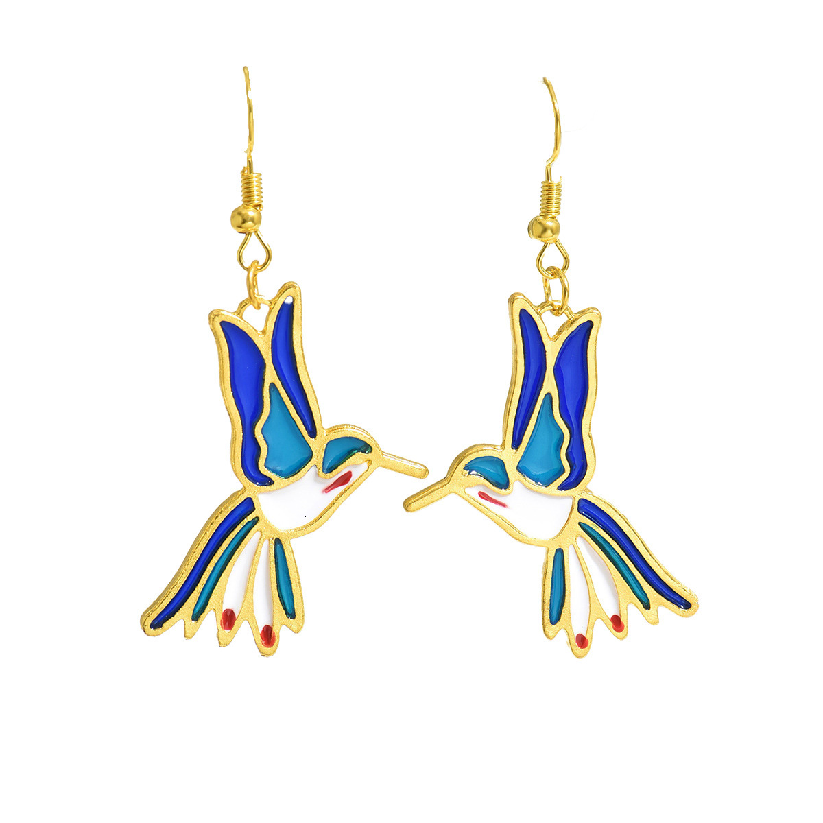 Minimalist Style Women's Personality Hummingbird Corful Oil Drop Design Stud Earrings High-End Sense Ear Drops