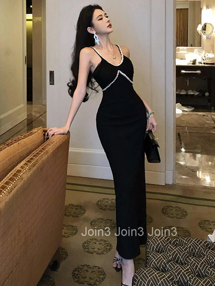 Women Clothes Vintage Black Sexy Strap Backless Slim Maxi Long Dress Elegant Luxury Fashion Evening Party Prom Vestidos Robe New