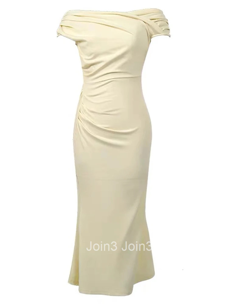 Summer Solid Stretchy Evening Dress Women Clothes Elegant Sexy Off-Shoulder Skinny Fishtail Long Robe Femme Party Prom Vestidos