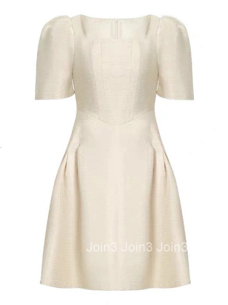 New Summer Fashion Elegant Solid Simple A-Line Short Dress Women Clothes Casual Retro Puff Sleeve Slim Party Prom Gown Vestidos