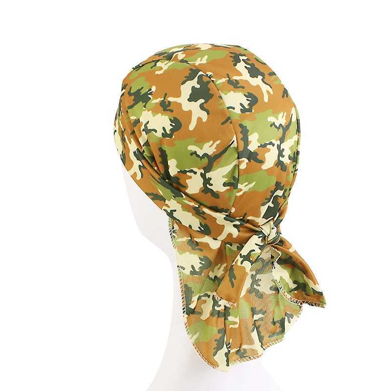 New Camouflage Print Silky Durag For Men Bandana Turban Hat Unisex Doo Durag Wigs Mens Du-Rag Long Tail Bandana Pirate Hat M250623