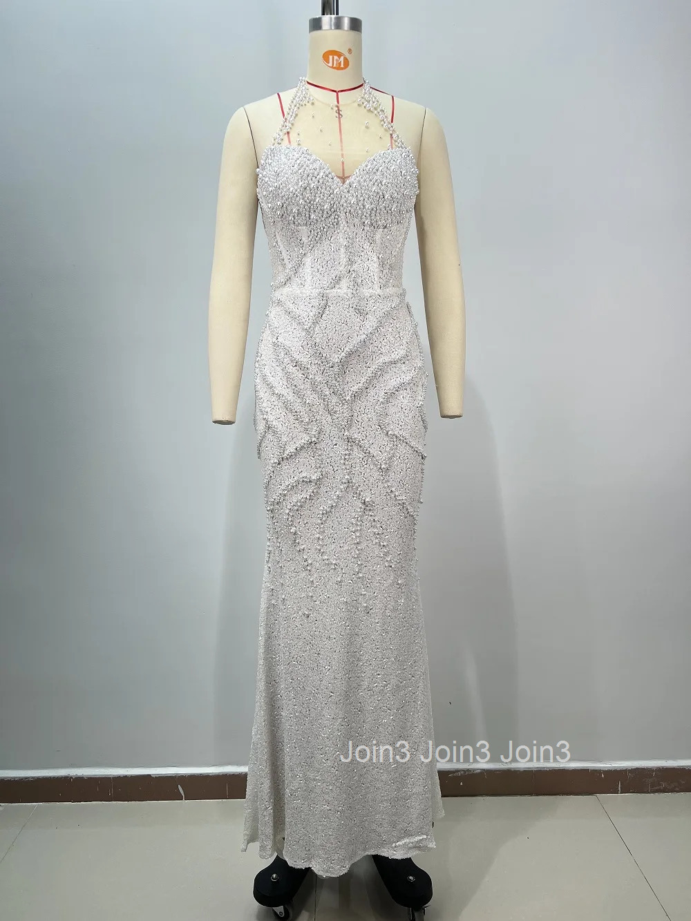 Fashion Embroidered Flares Beading Party Gown Sexy Backless Neck-mounted Dress Chic Sleeveless Long Skirt For Women 72h Shipment