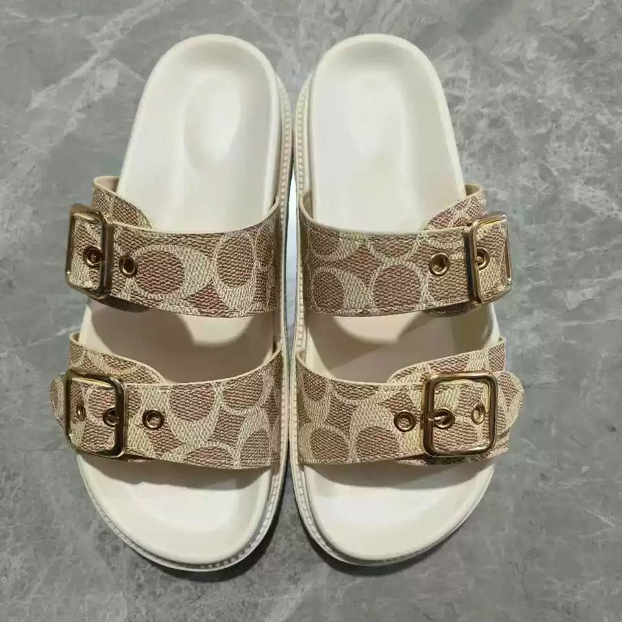 Plus Size24 New Summer Women's Slippers One-Strap Double Buckle Thick Base Lightweight Outer Wear Casual Women's Slippers 012