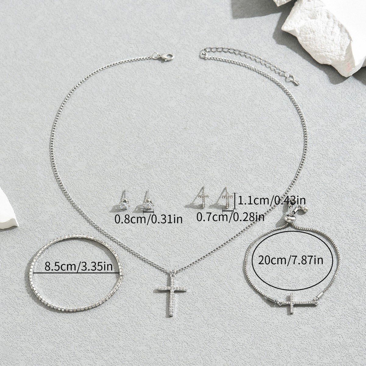 Wind Women's Necklace Jewelry Set Personality Cross Design Inlaid Earrings Bracelet