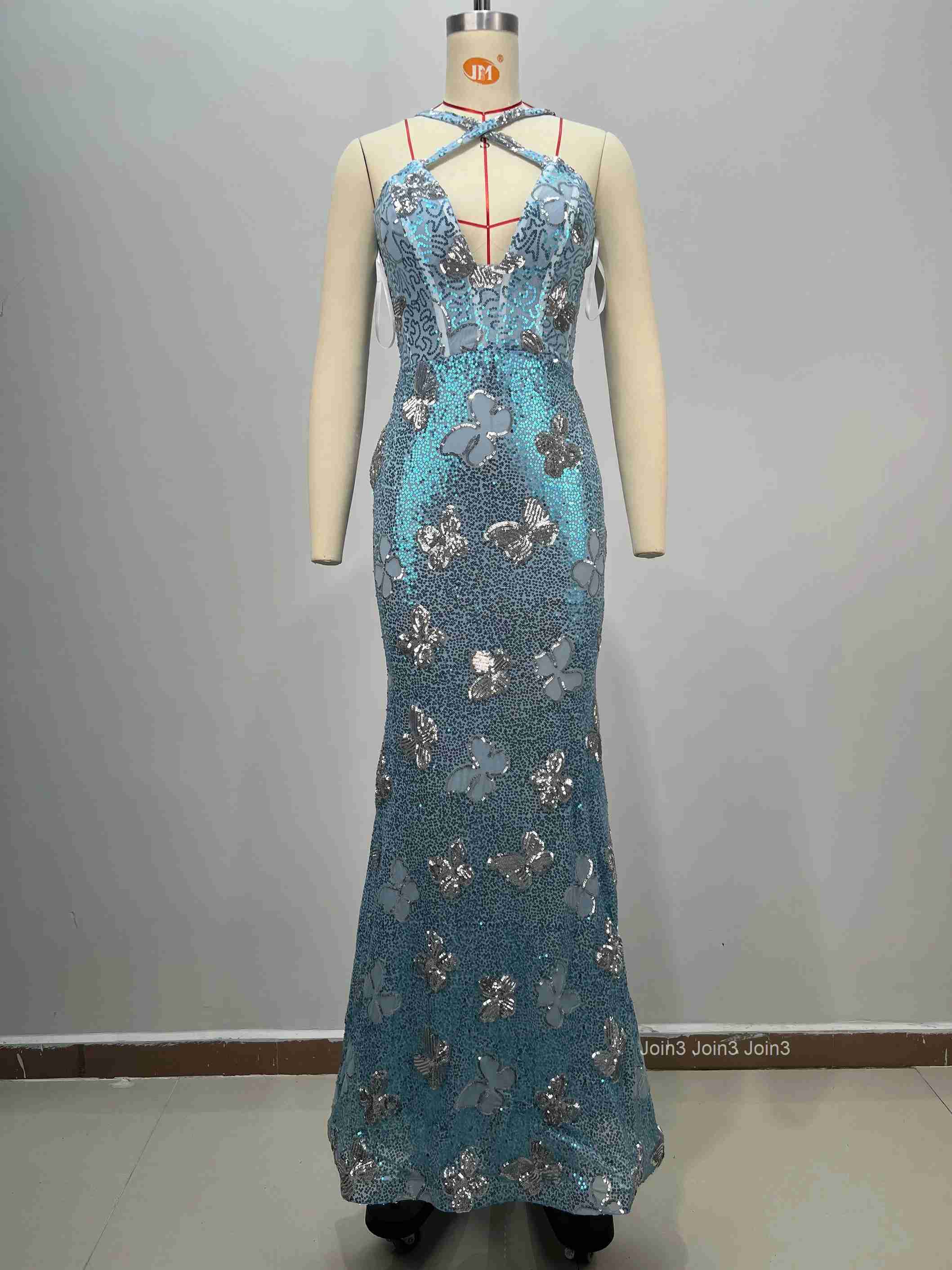 New Womens Sexy Mermaid Dress Sequin Halter Neck Spaghetti Strap Fishtail Party Evening Gown