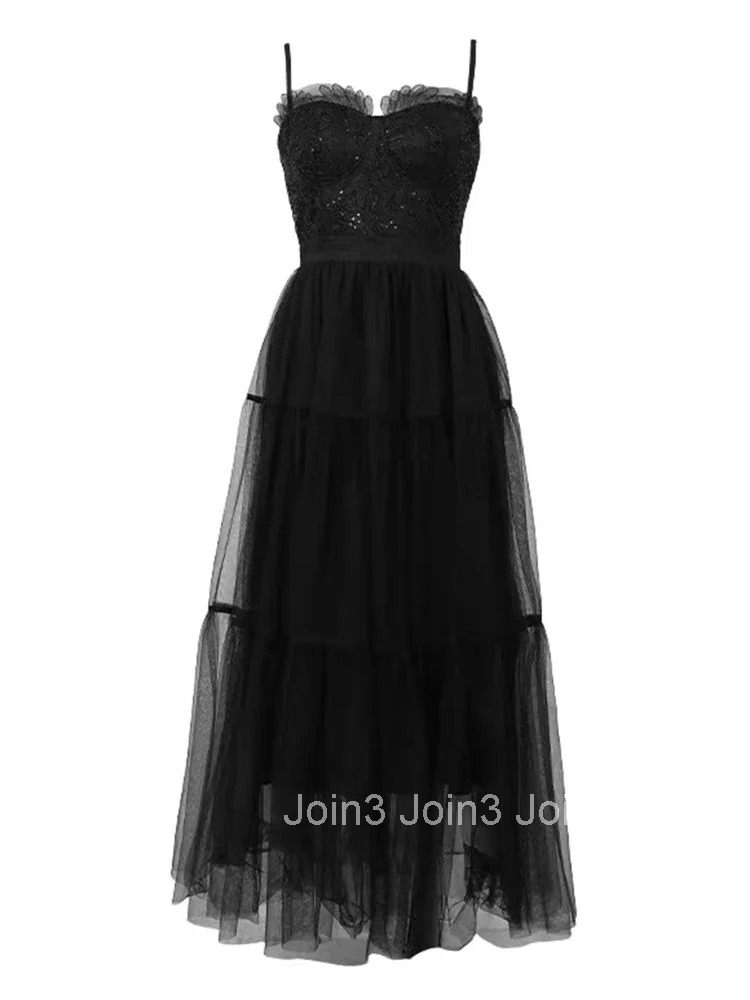 New Summer Birthday Black Mesh Gown Evening Dress Women Clothes Sexy Sling Slim A-Line Long Maxi Robe Party Club Vestidos Fiesta