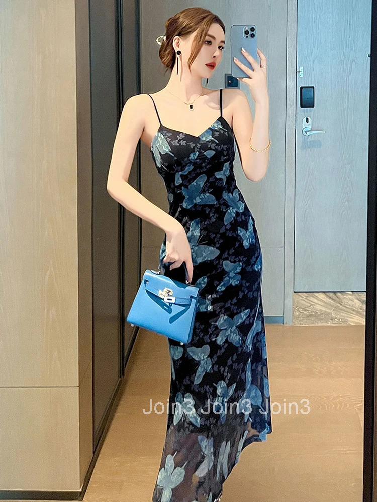 Summer Vintage Floral Print Boho Vacation Beach Long Dress Women Clothes Elegant Sexy Strap Skinny Party Club Vestido Robe Femme