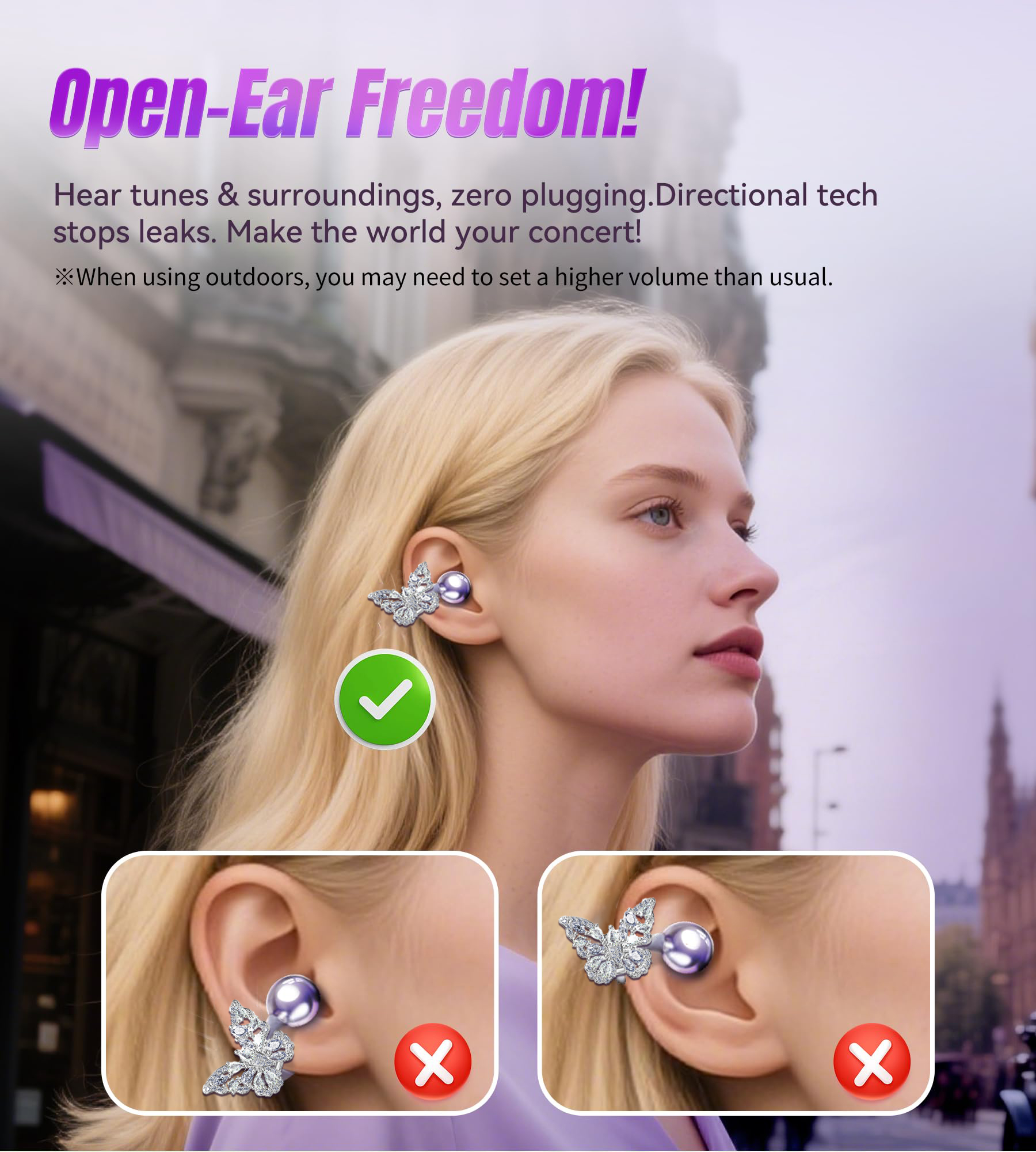 HYUNDAI Earphones Butterfly series decorative Luxury fashion design headphones Wireless Clip-On Bluetooth Headset Comfortable Wearing IPX5 Earclipc7