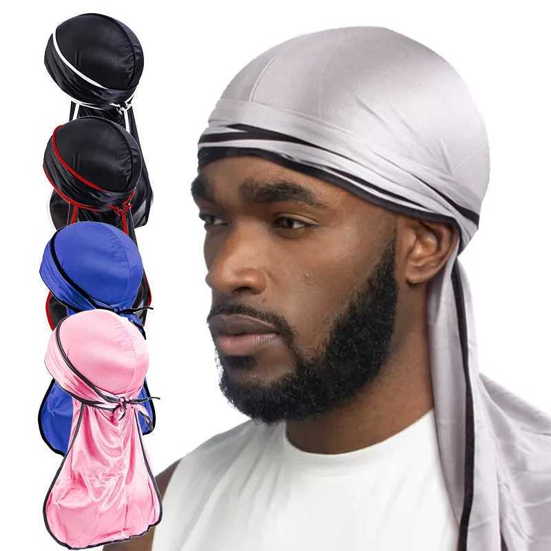 Unisex Men Women Satin Breathable Bandana Hat Silky Durag do doo du rag long tail headwrap M250623