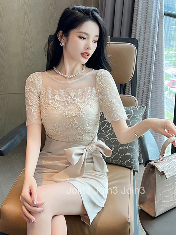 New Fashion Summer Short Dress Women Ladies Clothes Elegant Office Luxury Sweet Chic See Through O-Neck Slim Mini Mujer Vestidos