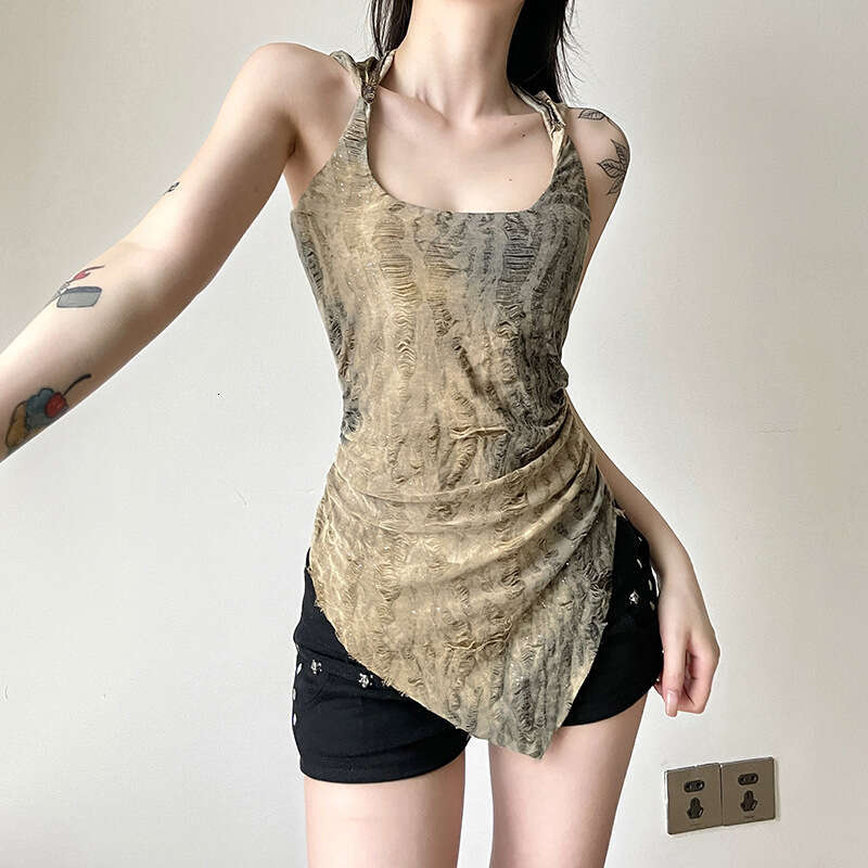 Women's Steampunk Style Distressed Backless Hooded Irregular Hem Sleeveless Vest Top B5