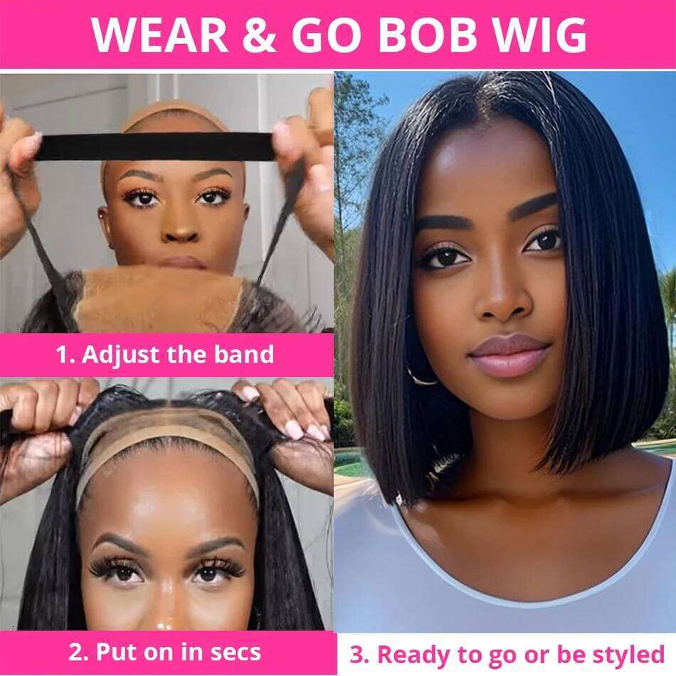 Wear Go Glueless 13x4 Bone Straight Bob Front Human Hair Wigs For Women Brazilian HD Transparent Lace Frontal Wig 180%