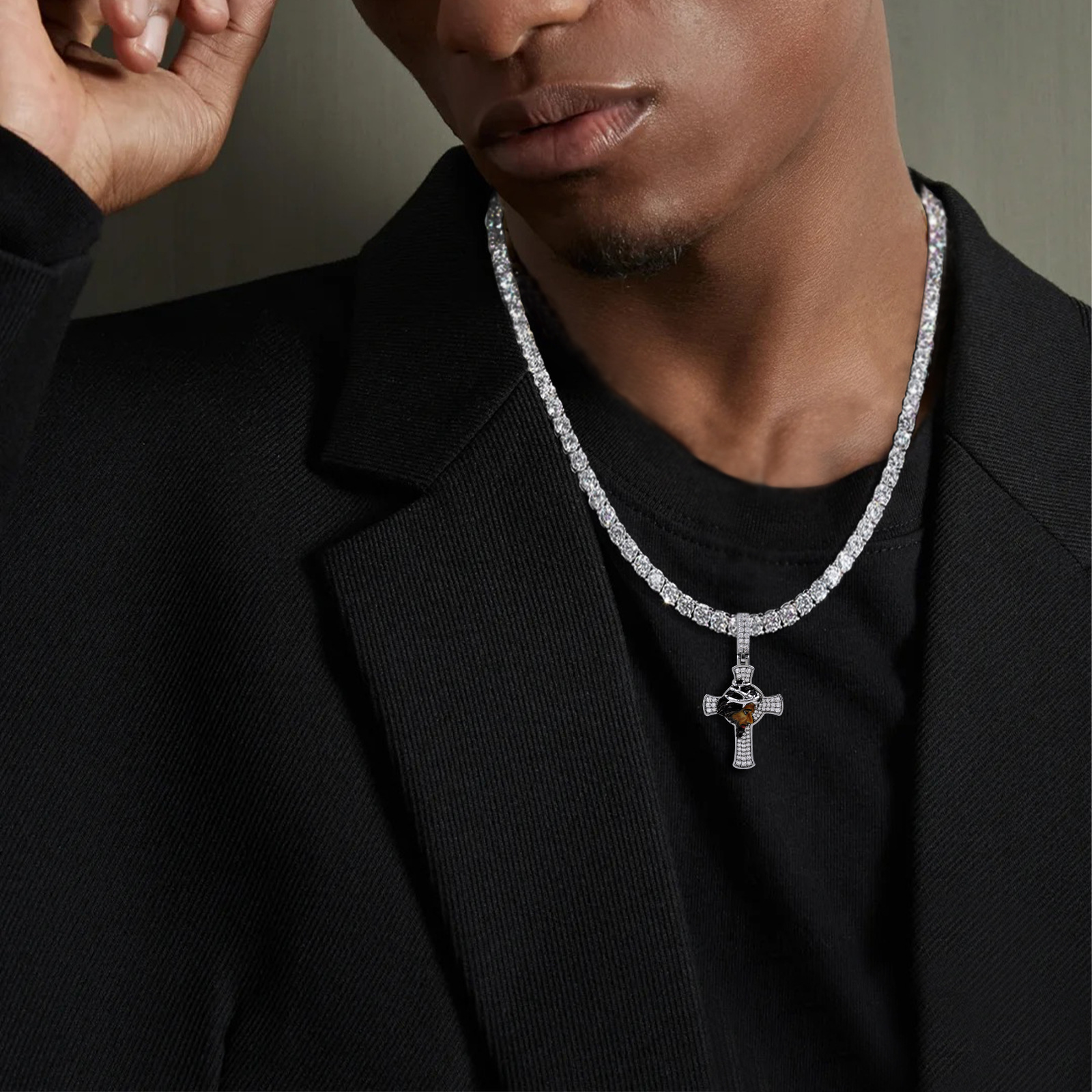 Luxury Moissanite Hip Hop Cross Men's Pendant Diamond Inlaid Premium White Diamond Thorn Crown Statement Necklace Pass the diamond tester
