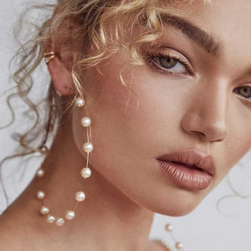 New Boho White Imitation Pearl Round Circle Earrings Women Gold Color Big Earrings Korean Jewelry Brincos Statement Earrings XJ250623
