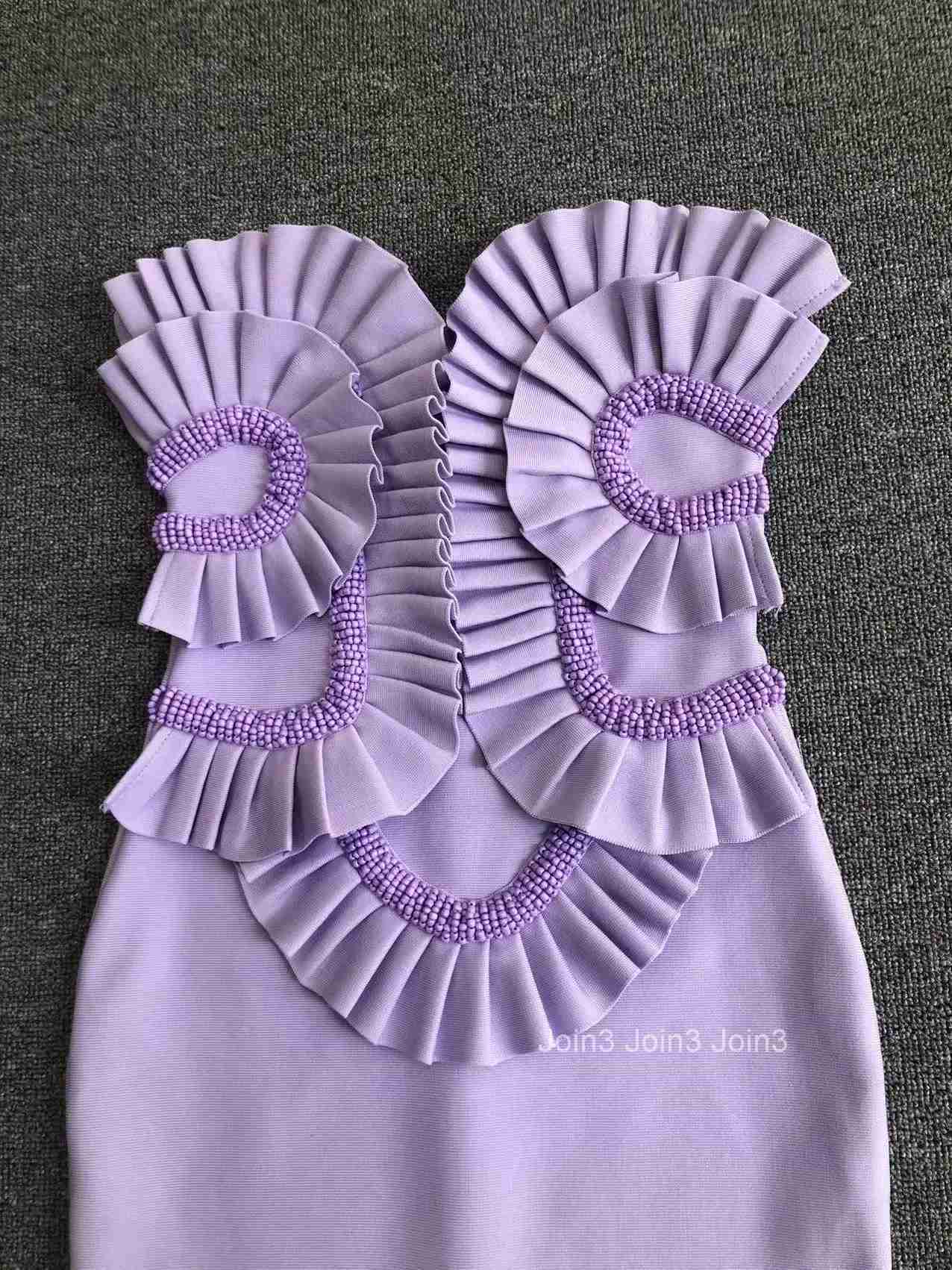 Purple Bandage Dress For Women Chic Patchwork Design Fashion Embroidered Flare Backless Strapless Long Dress Casual Clothing