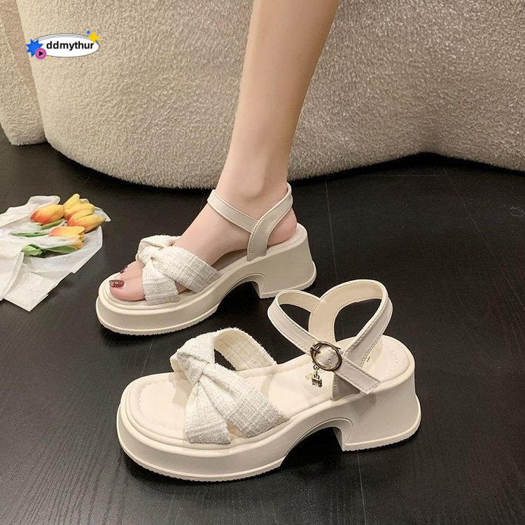 Fairy Style Thick-Soled Sandals for Women, Summer 2024, Small Size, Chunky Heel, One-Strap Fashion Beach Shoes ddmythur