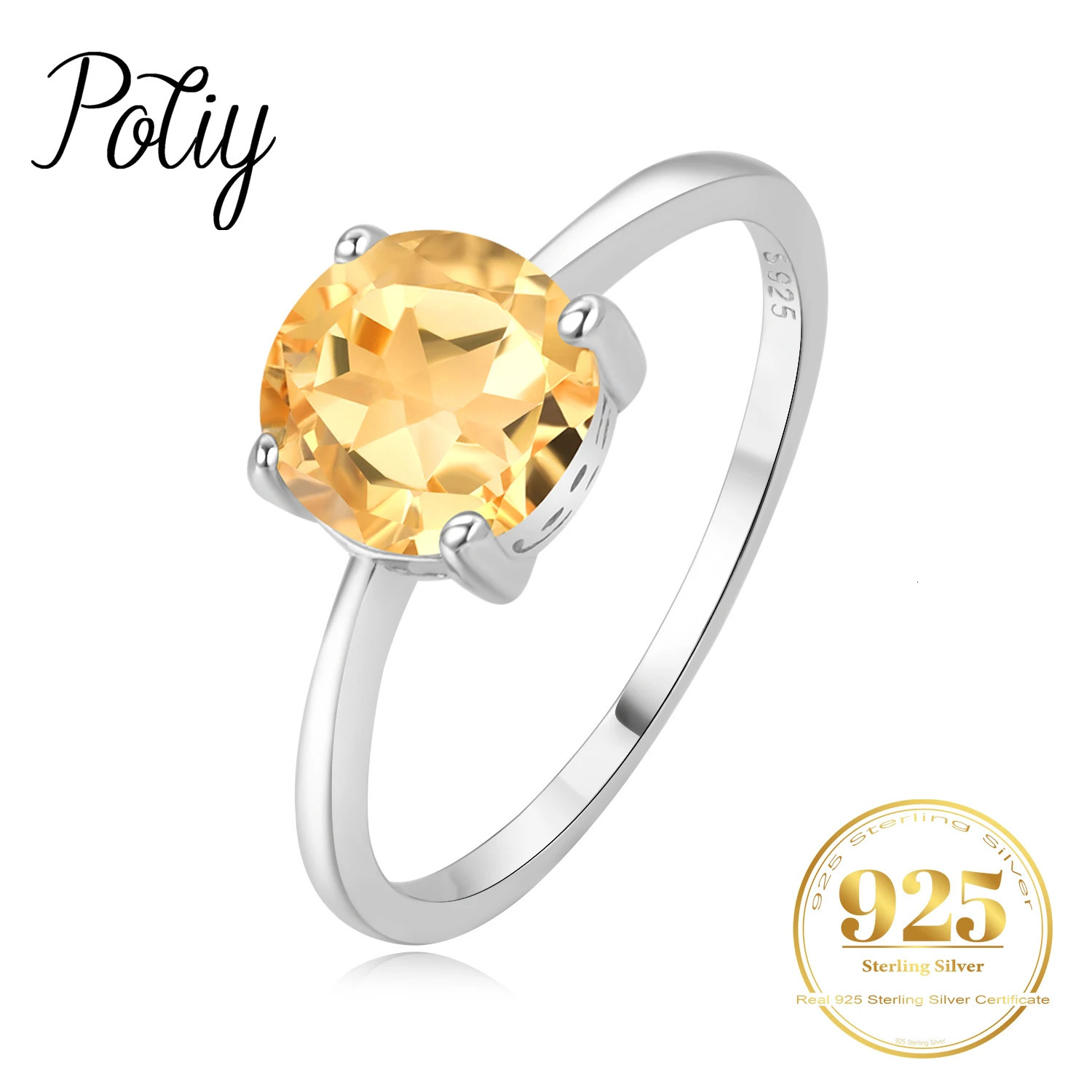 Potiy 1ct Cute Round Natural 2ct Citrine Solitaire Ring for Her Cocktail Ring 925 Sterling Silver for Women Daily Birthstone 250617