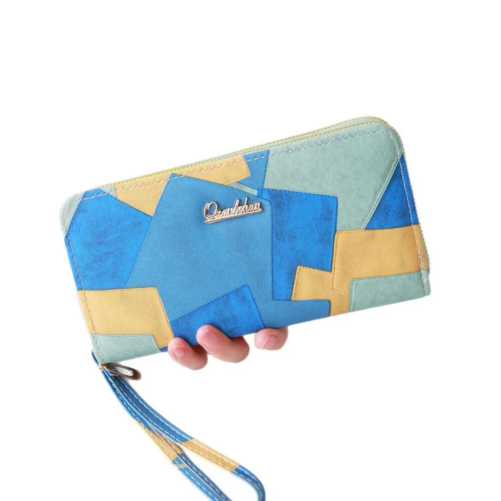 TEMU New Fashion Patchwork Color Block Double Zipper Women's Long Wallet Korean Style Phone Bag