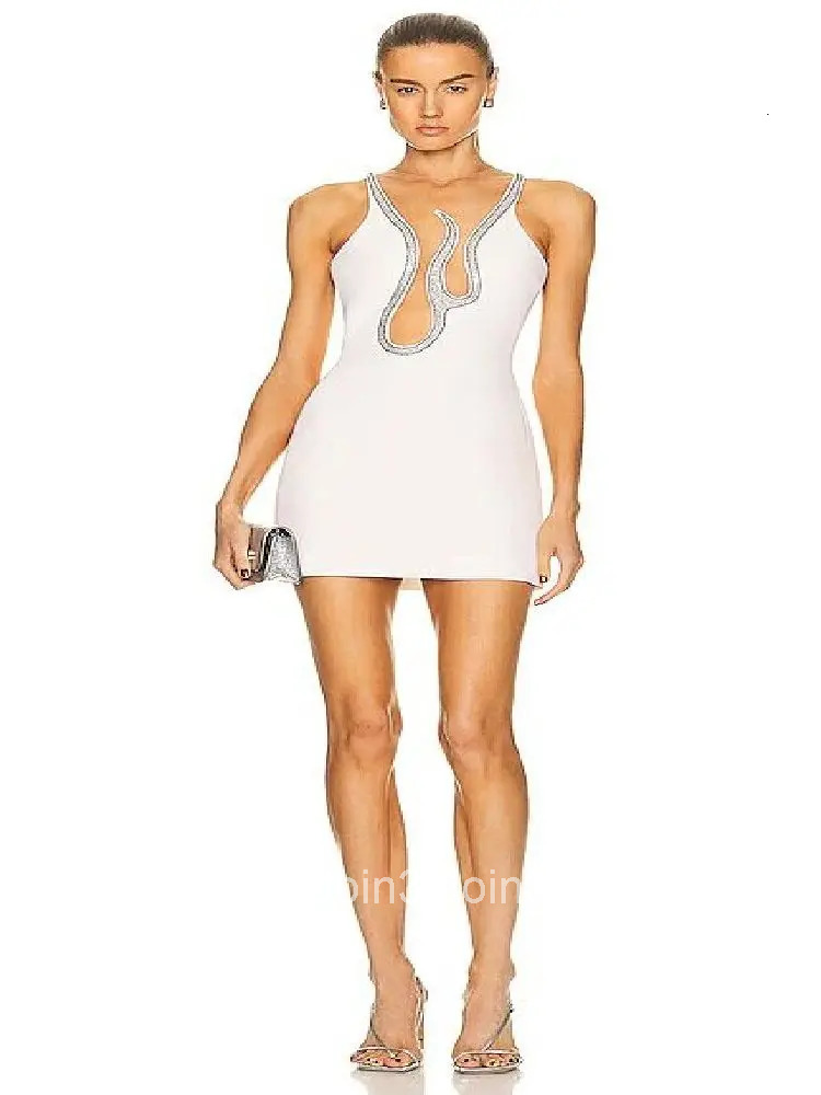 Womens Geometric Pattern Diamond Mini Dress Chic Evening Dinner Bandage Gown Celebrity Party Dress Summer Newest 2025