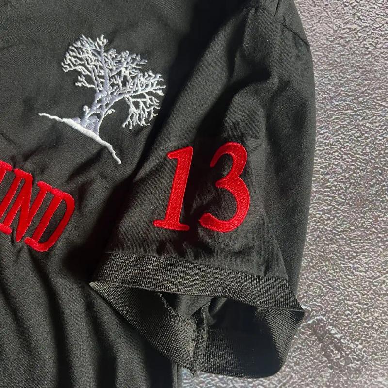 Men's Polos Haunted Mound Embroidered Retro Black Polo Shirt Y2K T Pumpkin Head Letter Oversized Short Sleeve Tops