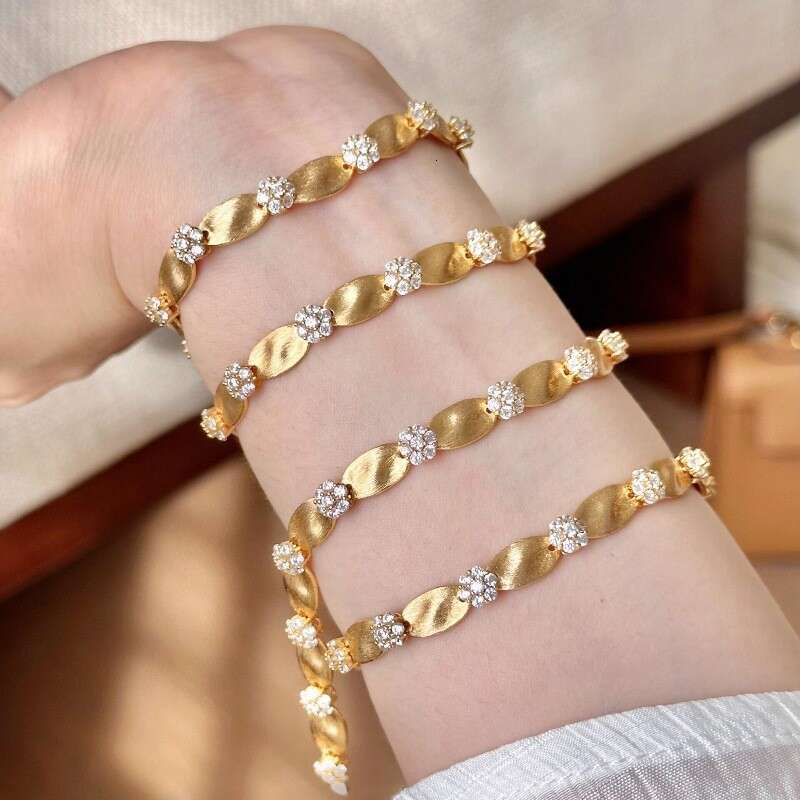 French Handmade Brushed Satin Ribbon Bracelet Vintage Mid-Century Fashion High-End Old Money Style Micro Inlaid Full Dia