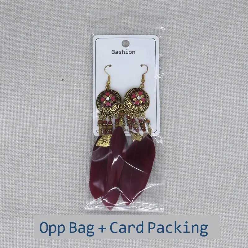 Boho Feather Tassel Earrings 2024 Train Elegant Antique Alloy Carved Wood Bead Dangling Earrings Women Party Jewelry XJ250623