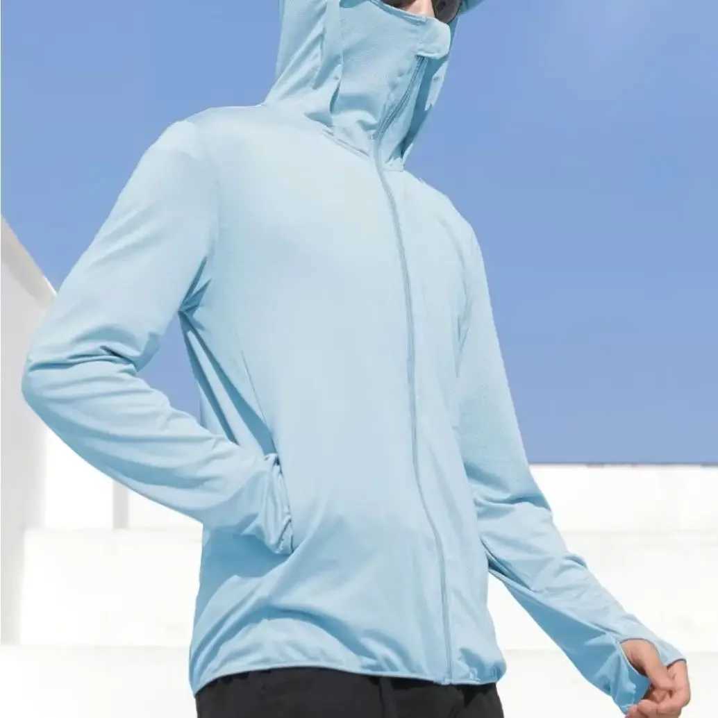 Mens Summer Hooded Ice Silk Sun Protection Jacket Blazer Outdoor Fishing Breathable Vest Style Sunglasses Coat Thin Layer W250623