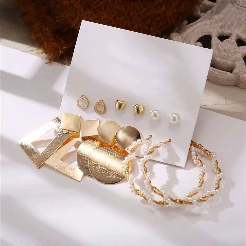 Mole New Bohemian Female Pearl Earrings Set Punk Vintage Gold Color Geometric Drop Earrings for Women Fashion Jewelry XJ250623