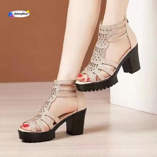 Women's with Thick Heels 2024 New Non-Slip Peep Mid-High Heel Roman Style Soft Sole Open Toe Platform Sandals ddmythur