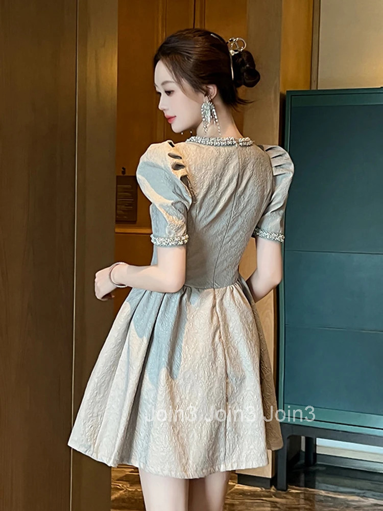 Summer French Elegant Luxury Gown Evening Dress Women Clothes Retro Puff Sleeve Slim A-Line Short Party Club Prom Vestido Fiesta