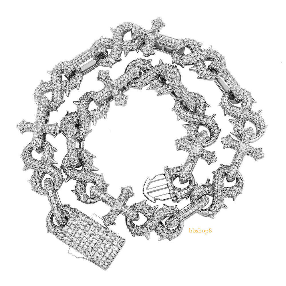 Hip Hop 8-shaped Thorn Cross Cuban Link Chain Necklace Bling Full Cubic Zirconia Iced Out Dia Personalized Mens Necklaces Choker Bracelet Accessories 