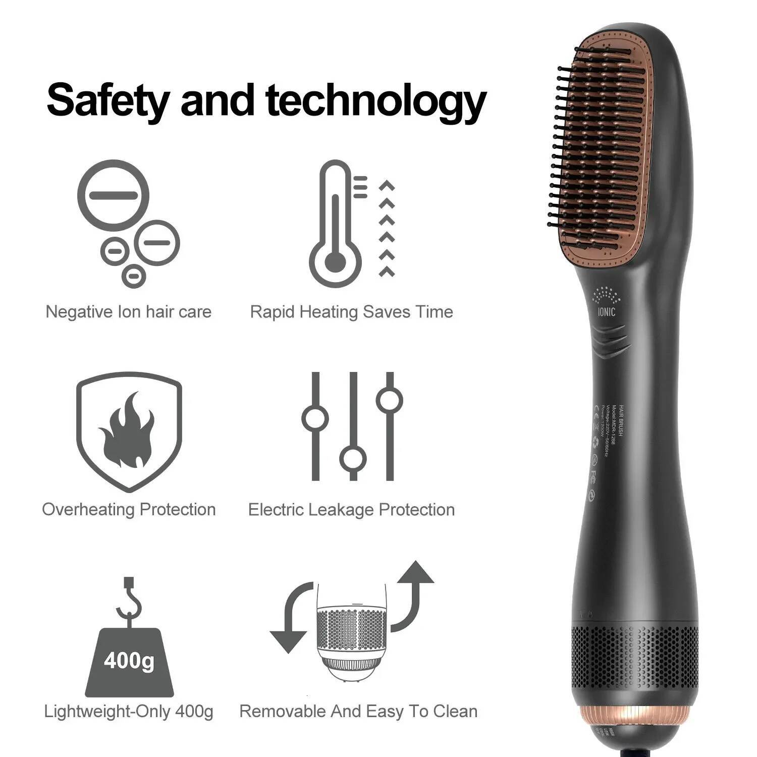 3 In 1 Hairdryer Brush Overheating Protection Negative Ion Straightener Fast Heating Lightweight Hair Straightening Tool
