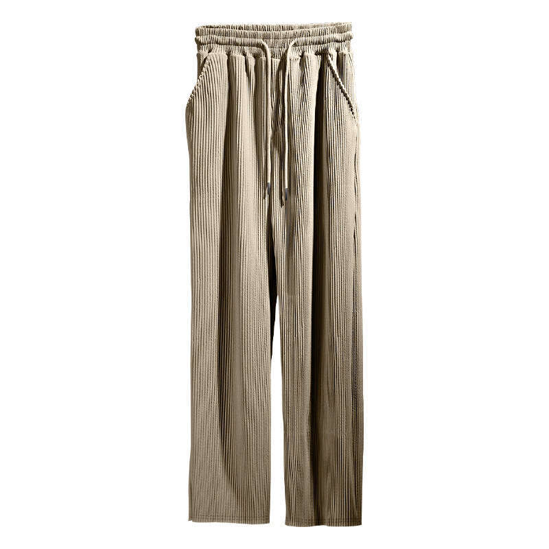 Cross-border Spring and Autumn Men's Casual Loose Straight with Draping Effect Striped High Waist Wide Leg Pants