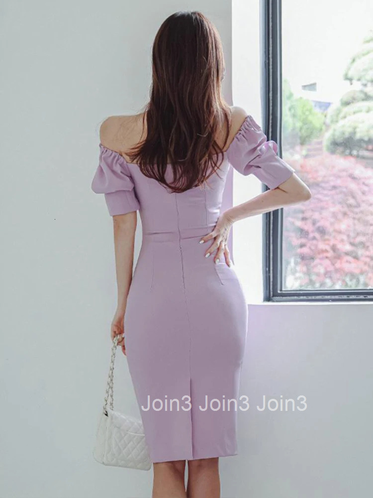 Fashion Summer Evening Dress For Women Elegant Purple Sweet Sexy Off-Shoulder Slim Wrap Hip Midi Party Prom Mujer Vestido Street