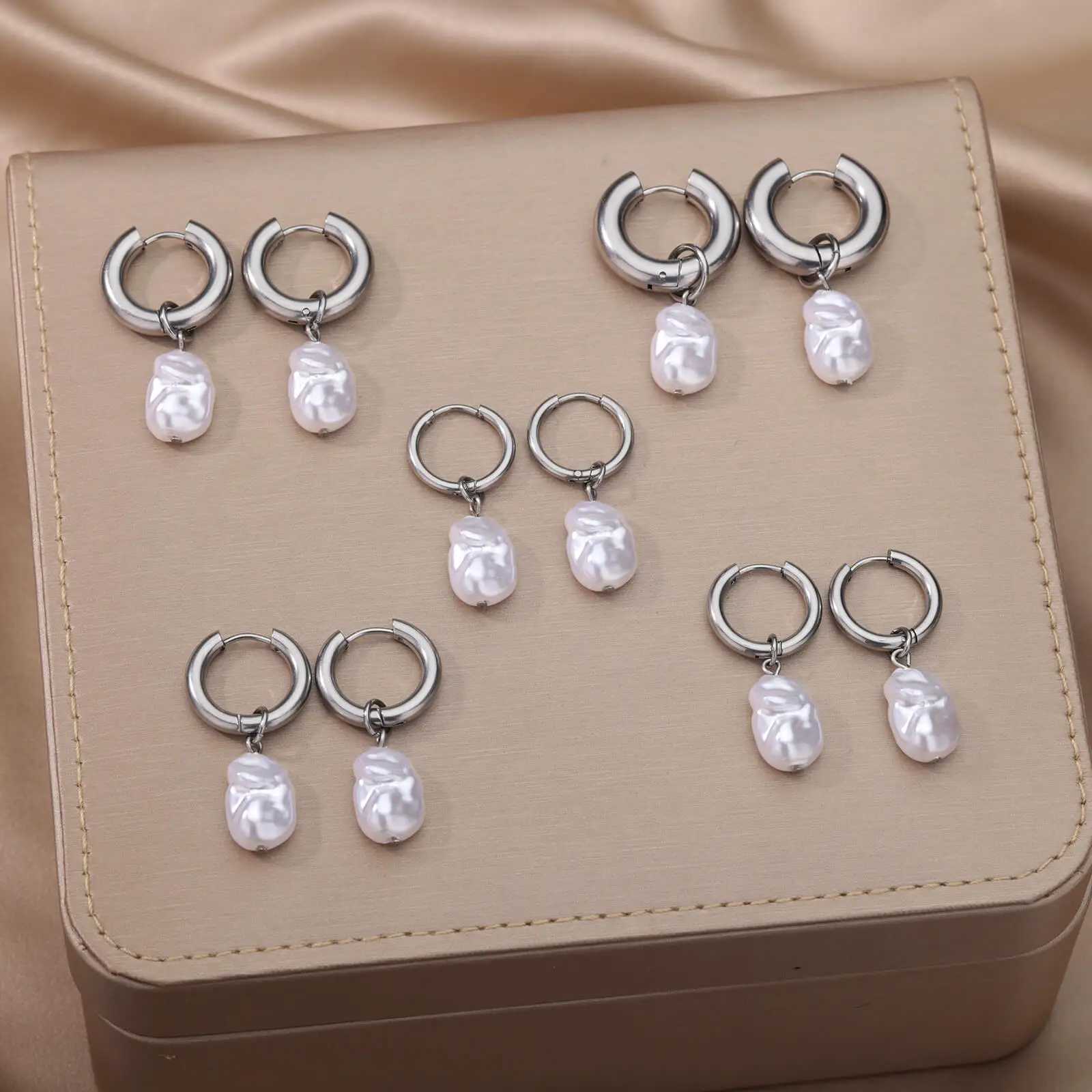 Baroque Pearl Earrings For Women Stainless Steel Water Droplet Silver Color Ring Drop Earring Wedding Party Jewelry Bijoux Femme XJ250623