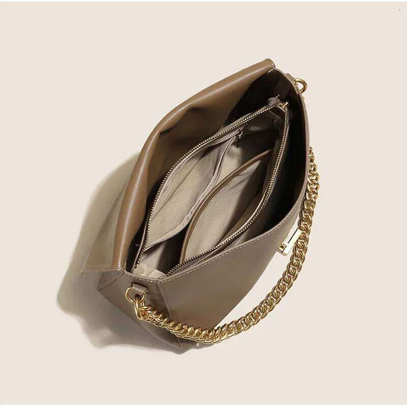 2025 Women's Split Cowhide Large Crossbody Bag Stylish Chain Strap Shoulder Purse Spacious Work Tote For Daily Commute