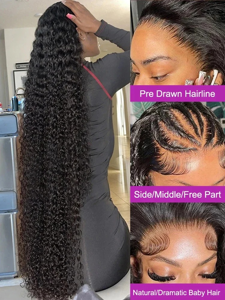 300 Density 30 36 Inch Deep Wave 13x6 HD Lace Frontal Human Hair Wig Water Curly Glueless Lace Front Wig Synthetic Human Hair For Women - view 4